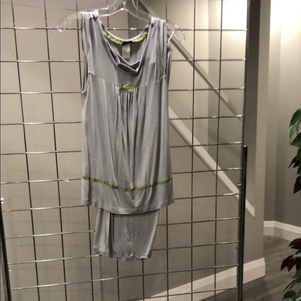Gray and Green Pajama Set with Sleeveless Tank. Capri set